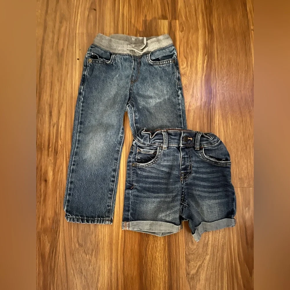 Cat & Jack Blue Denim Jean shorts and Children’s Place jeans 2T